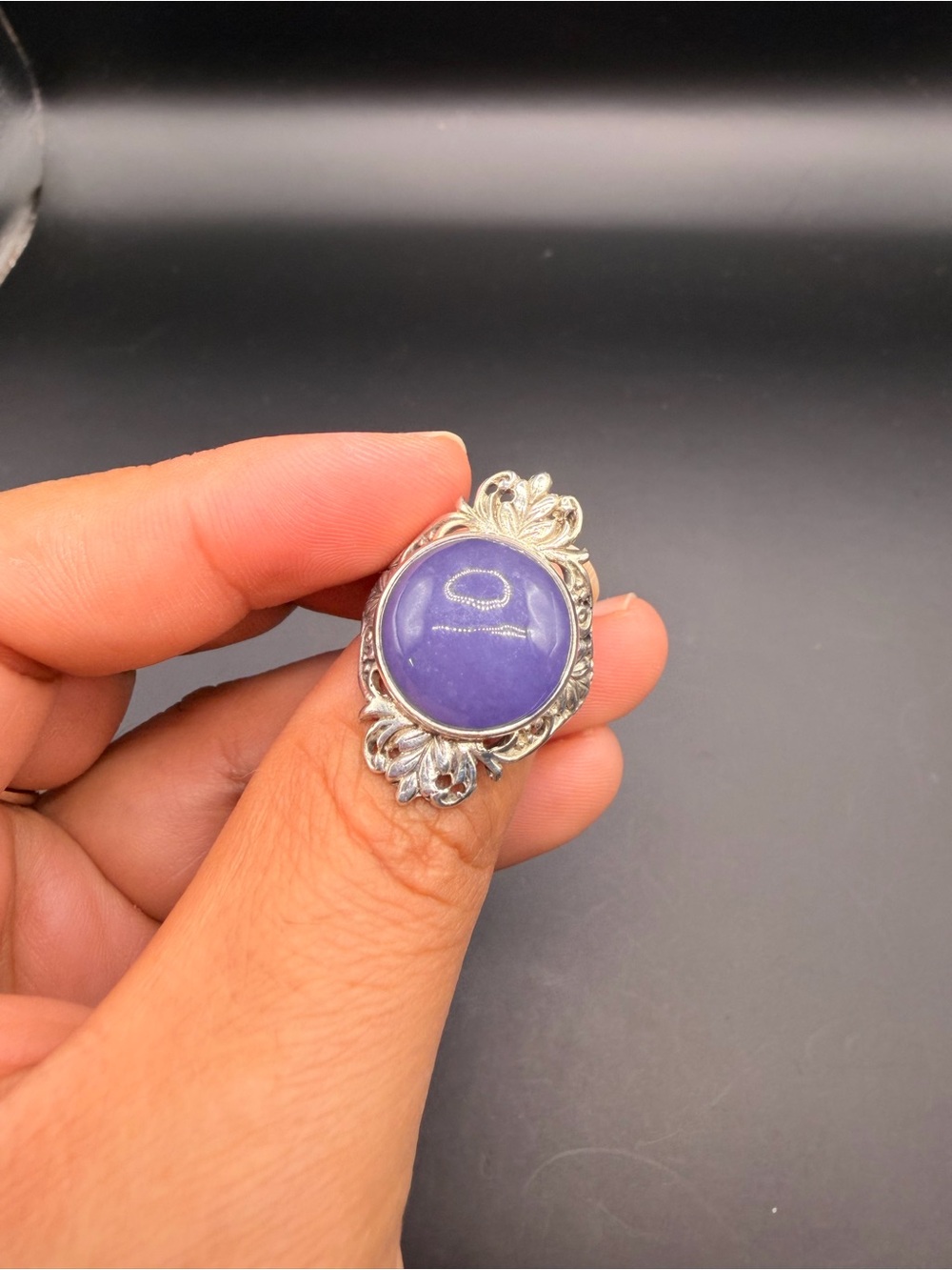 925 Sterling Silver Lavander Jade Ring Size 10.25.
